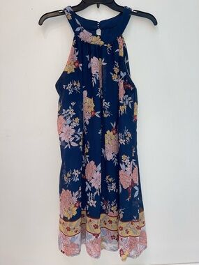 Sleeveless Navy Floral Halter Midi Dress